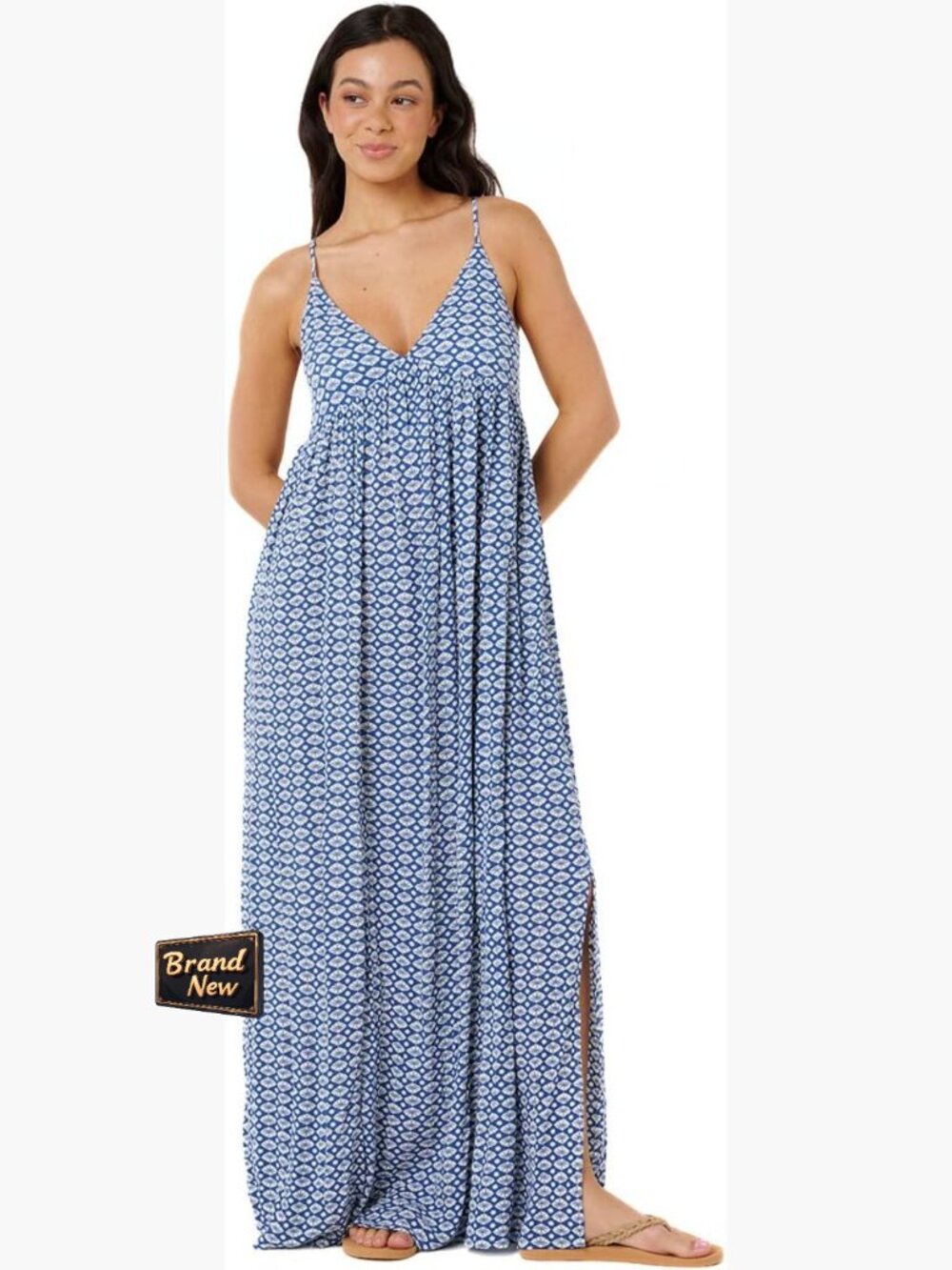 Maxi Sun Dress Flowy Casual Sleeveless Scoop Neck Rayon Blend